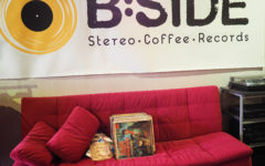 The red couch at B Side Stereo in Tel Aviv is a spot to find friends and the local street cat who likes to beg for pets